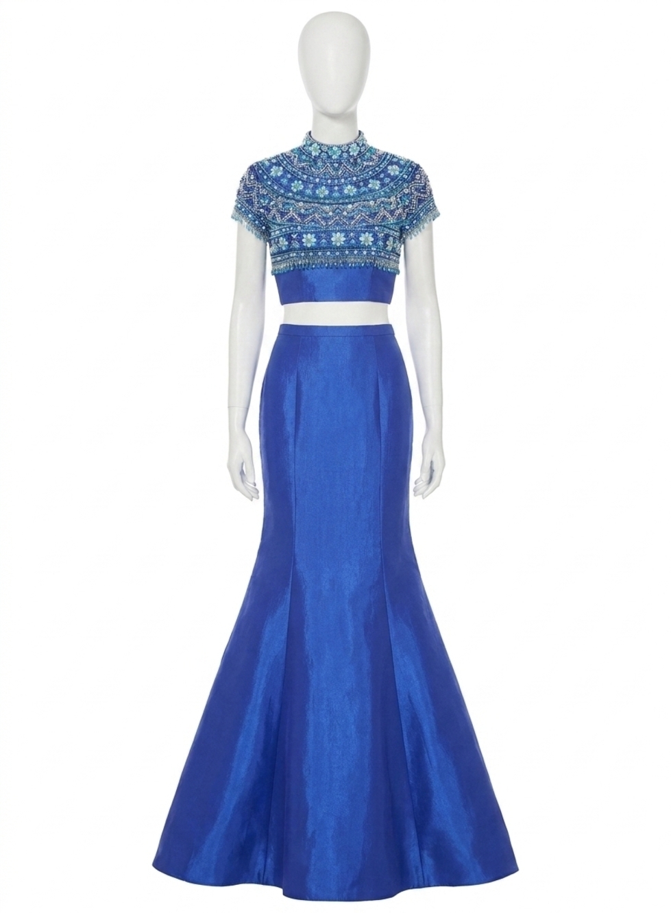 NEW RACHEL ALLAN two-piece beaded taffeta mermaid prom gown in royal